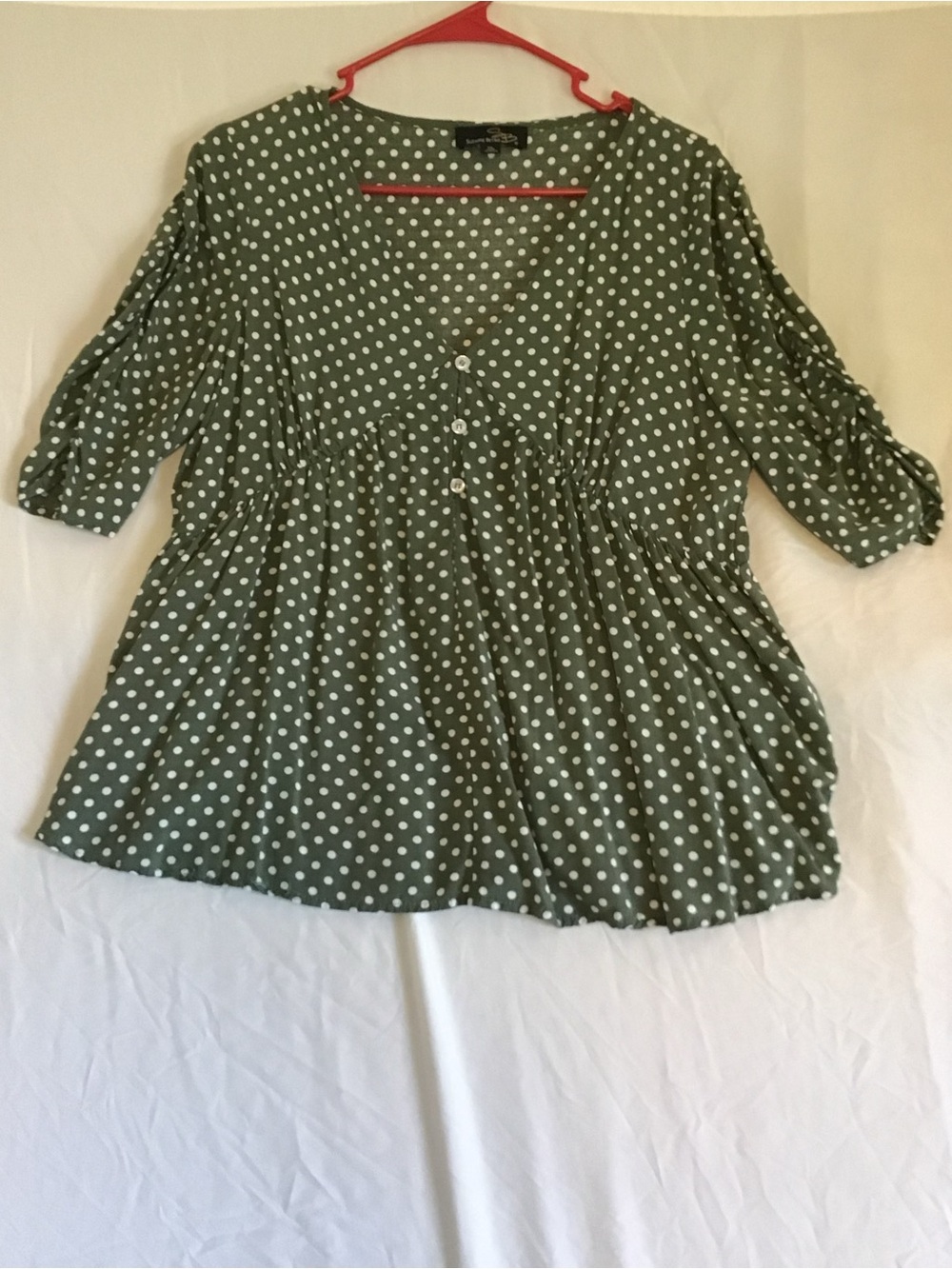 Suzanne Betro Olive Green Polka Dot Peplum Top